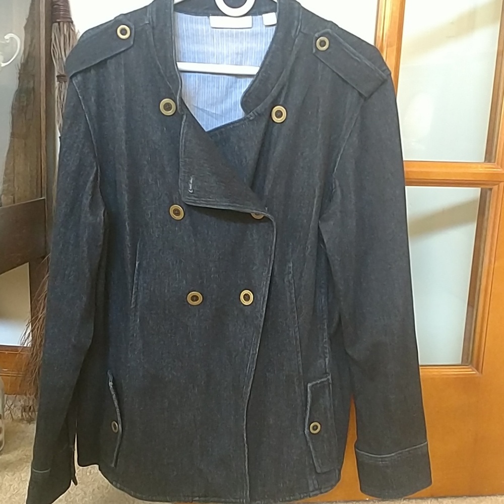 Upscale stretchy denim double breasted XL